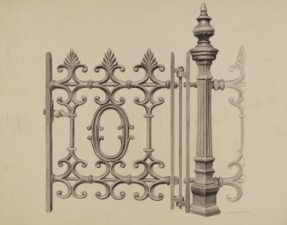 Gate and Gatepost, c. 1939. Creator: Jerome Hoxie.