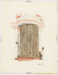 Restoration Drawing: Facade of Mission House, 1937. Creator: Geoffrey Holt.