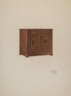 Wash Cabinet, with Marble Top and Semi-back, 1937/1940. Creators: Geoffrey Holt, William Kieckhofel.