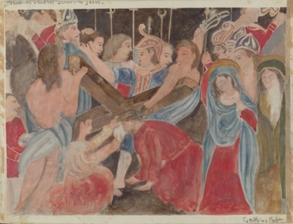 Station of the Cross No. 6: "Veronica Renders Service to Jesus", c. 1936. Creator: Geoffrey Holt.