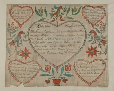 Pa. German Birth and Baptismal Certificate, c. 1940. Creator: Elmer R. Kottcamp.