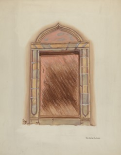 Carved Stone Doorway, Mission San Carlos Borromeo, 1938. Creator: Gordena Jackson.