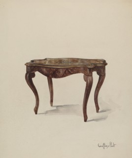 Marquetry Table, Showing Style, c. 1937. Creator: Geoffrey Holt.