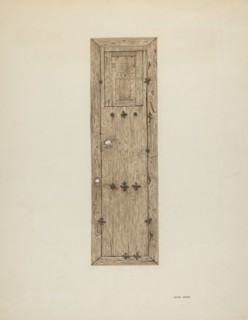 Copper-studded Door (One of a Pair), c. 1939. Creator: Mary Hansen.