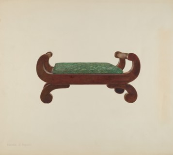 Foot Stool - Mahogany with Horse Hair Covering, c. 1939. Creator: Magnus S. Fossum.