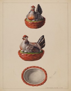 Hen on Basket, 1937. Creator: J. Howard Iams.