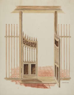 Ornamental Gate to Nave of Church, c. 1936. Creator: Randolph F Miller.