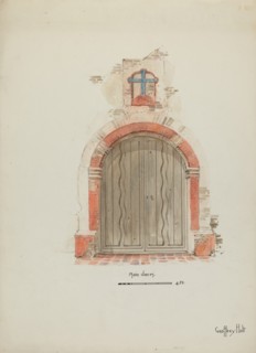 Doorway, Main Entrance to Mission, c. 1937. Creator: Geoffrey Holt.
