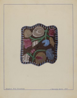 Beaded Pin Cushion, 1937. Creator: J. Howard Iams.
