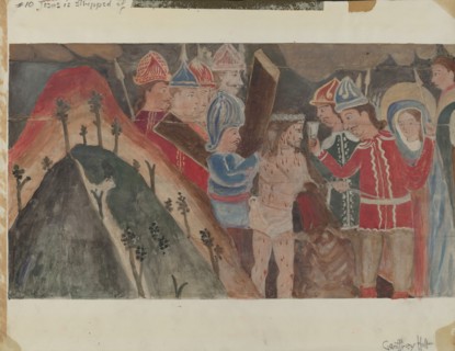 Station of the Cross No. 10: "Jesus is Stripped of His Garments", c. 1936. Creator: Geoffrey Holt.