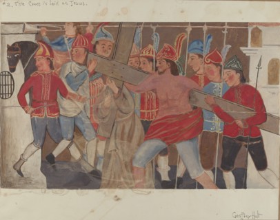 Station of the Cross No. 2: "The Cross is Laid on Jesus, c. 1936. Creator: Geoffrey Holt.