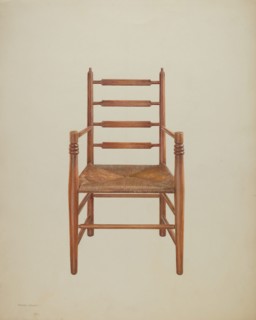 Chair, Pine with Rush Seat, c. 1939. Creator: Frank M Keane.