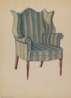 Chair, Wing, Turned Front Legs, c. 1936. Creator: George Loughridge.
