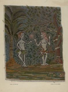 Adam & Eve Embroidered Picture, c. 1941. Creator: Frank Gray.
