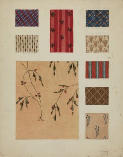 Materials from Patchwork Bedspread, c. 1936. Creator: Frances Lichten.