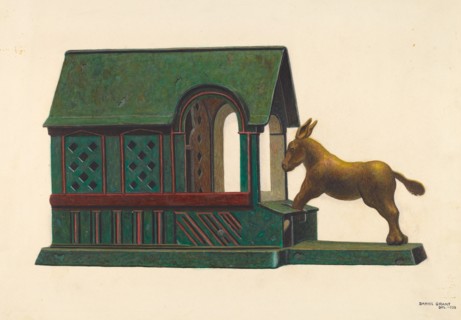 Toy Bank: Mule and Manger, c. 1942. Creator: DJ Grant.