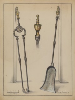 Fire Tongs, Shovel, and Jamb Hooks, c. 1936. Creator: Hans Korsch.