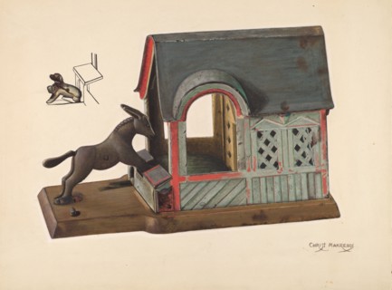 Toy Bank: Mule and Manger, c. 1937. Creator: Chris Makrenos.