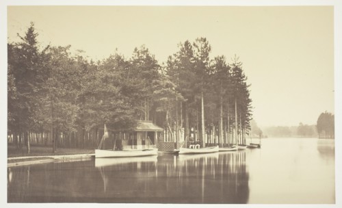 Untitled, c. 1850. [Boat on a lake in the Bois de Boulogne, a park in Paris].  Creator: Charles Marville.