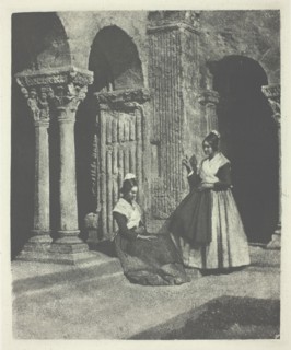 Deux arlesiennes dans le cloitre de Saint-Trophime d'Arles, c. 1854, printed 1982. Creator: Charles Nègre.