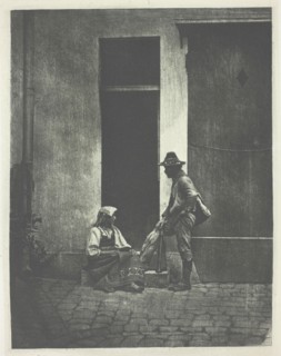 Pifferaro debout et paysanne Italienne assise,...21 Quai Bourbon, c. 1855, printed 1982. Creator: Charles Nègre.