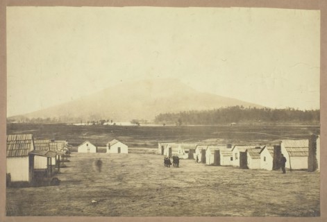 Untitled (Army camp, perhaps from the Battle of Lookout Mountain, Chattanooga, Tennessee), c. 1863. Creator: Charles Peck.