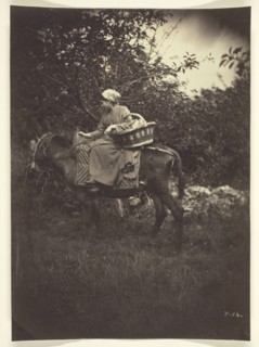 Female Peasant Riding Donkey, 1870. Creator: Giraudon's Artist.