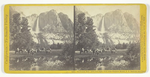 Yo-Semite Fall, (2634 feet high) from near Sentinel House, P. T. Barnum and Party, 1870. Creator: John P. Soule.