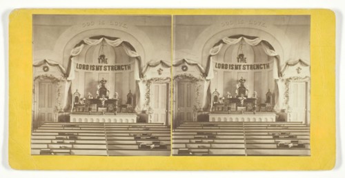 Untitled [stage or altar in  a church], late 19th century.  Creator: L.V. Moulton.
