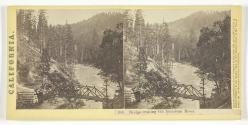 Bridge Crossing the American River, California, 1864. Creator: Lawrence & Houseworth.