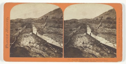 Placer Mining, Flume in Brown's Flat, Tuolumne County, c. 1868. Creator: Lawrence & Houseworth.