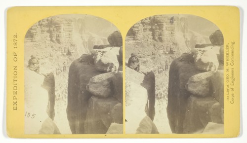 The northern wall of the Grand Cañon of the Colorado, near the foot of To-ro-weap valley..., 1872. Creator: William H. Bell.