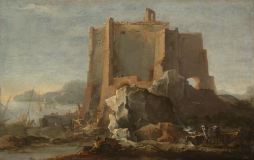 Landscape with Rock and Fortress, c. 1640/50. Creator: Domenico Gargiulo.