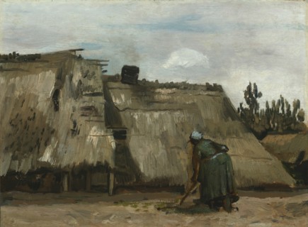 A Peasant Woman Digging in Front of Her Cottage, c. 1885. Creator: Vincent van Gogh.