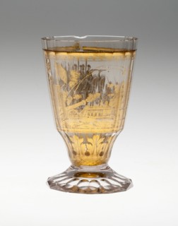 Beaker with Battle Scene, Bohemia, c. 1730. Creator: Bohemia Glass.