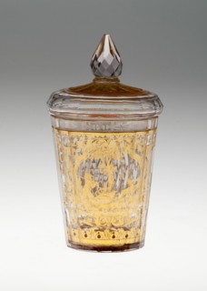 Covered Beaker with Coat of Arms and Hunting Scene, Bohemia, c. 1730. Creator: Bohemia Glass.