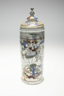 Beaker with Cover (Humpen) with Hunting Scenes, Bohemia, 1550/1600. Creator: Bohemia Glass.