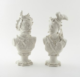 Figures of a Mongolian Man and Woman, England, 1750/54. Creator: Bow Porcelain Factory.