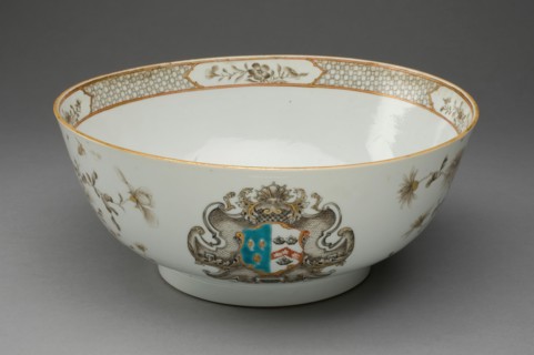 Punch Bowl with the arms of Smith impaling Horne, Jingdezhen, c. 1740. Creator: Jingdezhen Porcelain.