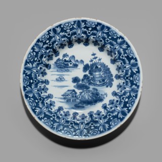 Plate in the Three Chinese Houses Pattern, Dublin, 1760/70. Creator: Delftware.