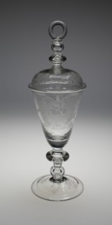 Covered Diamond-Engraved Armorial Marriage Goblet, England, c. 1700-1709. Creator: Unknown.