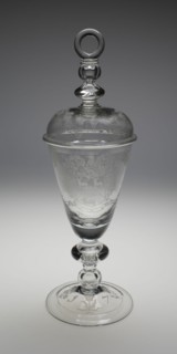 Covered Diamond-Engraved Armorial Marriage Goblet, England, c. 1700-1709. Creator: Unknown.
