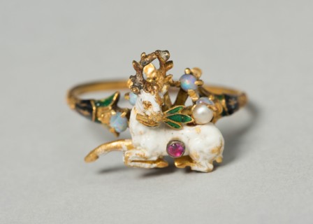 Stag with Herb Branch Mounted as a Ring, Germany, c. 1550-c. 1600 (stag), mounted on later ring. Creator: Unknown.
