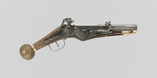 Double-Barrel Wheellock Pistol (Puffer), Saxony, 1580/1600. Creator: Unknown.