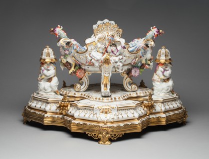 Centerpiece and Stand with Pair of Sugar Casters, Meissen, 1737. Creator: Meissen Porcelain.