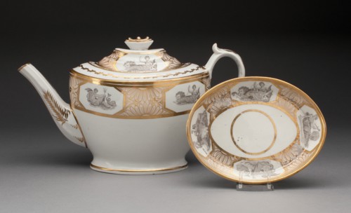 Teapot with Stand, Worcester, c. 1800. Creator: Royal Worcester.
