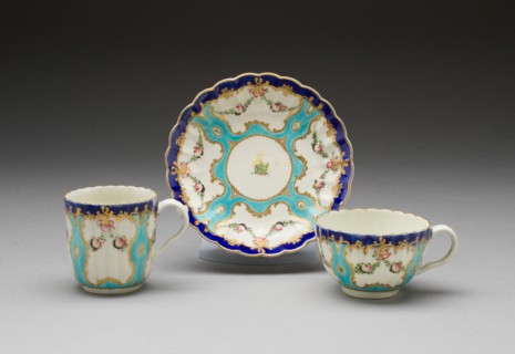 Teacup, Coffee Cup, and Saucer, Worcester, c. 1775. Creator: Royal Worcester.