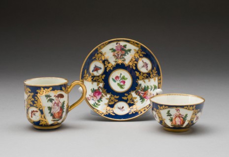 Tea Bowl, Coffee Cup, and Saucer, Worcester, c. 1765. Creator: Royal Worcester.