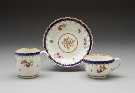 Teacup, Coffee Cup, and Saucer, Worcester, 1775/80. Creator: Royal Worcester.
