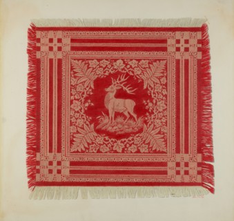 Red and White Napkin (Deer Design), 1935/1942. Creator: Merkley, Arthur G..